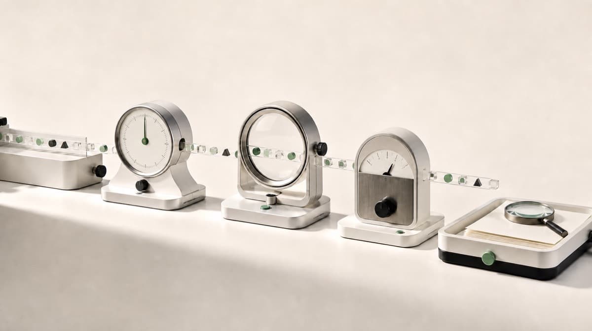 A lens and a set of clean monitoring dials inspect task tokens moving through an AI agent workflow.