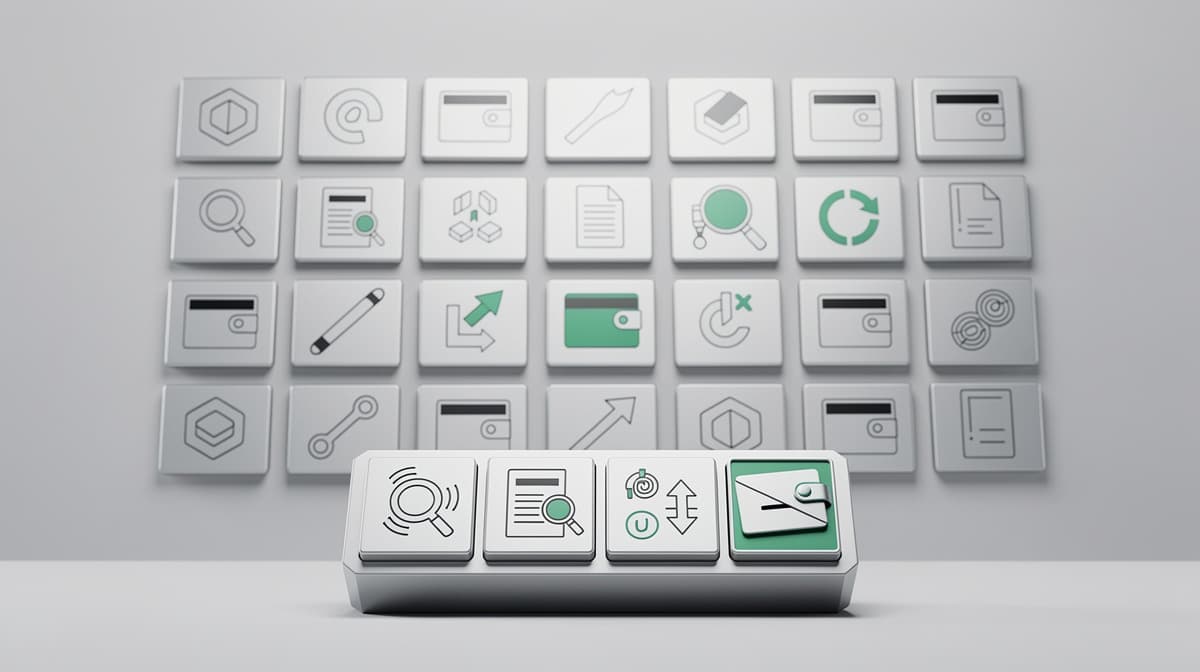 A compact five-control console provides access to a much larger catalog of tool modules.
